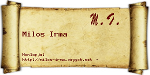 Milos Irma névjegykártya